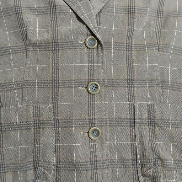 Talbots Women 14 Brown Plaid 100% Cotton V Neck Blazer Office Business - Picture 3 of 12